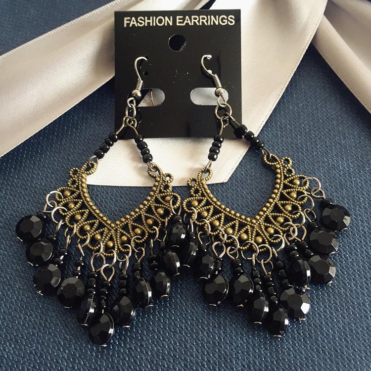 Popular earrings Bohemian retro fringed long beaded earrings colorful earrings women