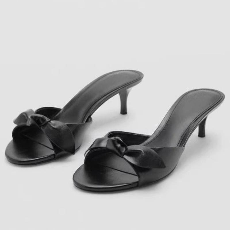 

Fashion Elegant Red Bow High Heel Slippers Women Fashion Round Toe Thin Heel Slide Sandals Summer Sexy Open Toe Brand Designer Shoes 35 чёрный