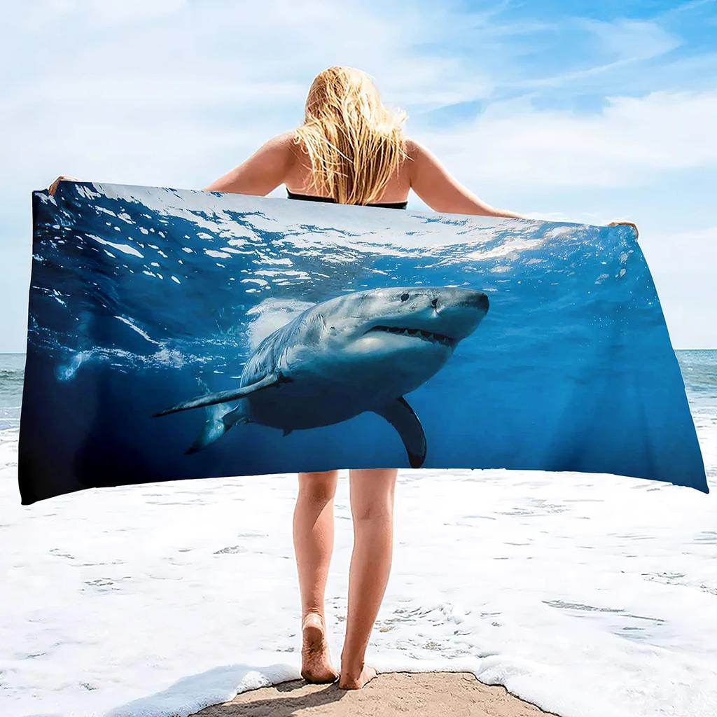 Shark Beach Towel for Boys Shark Bath Towel Print Pool Towel Super Soft Plush Sandless Shark Towel for Shark Lovers Beach Towels