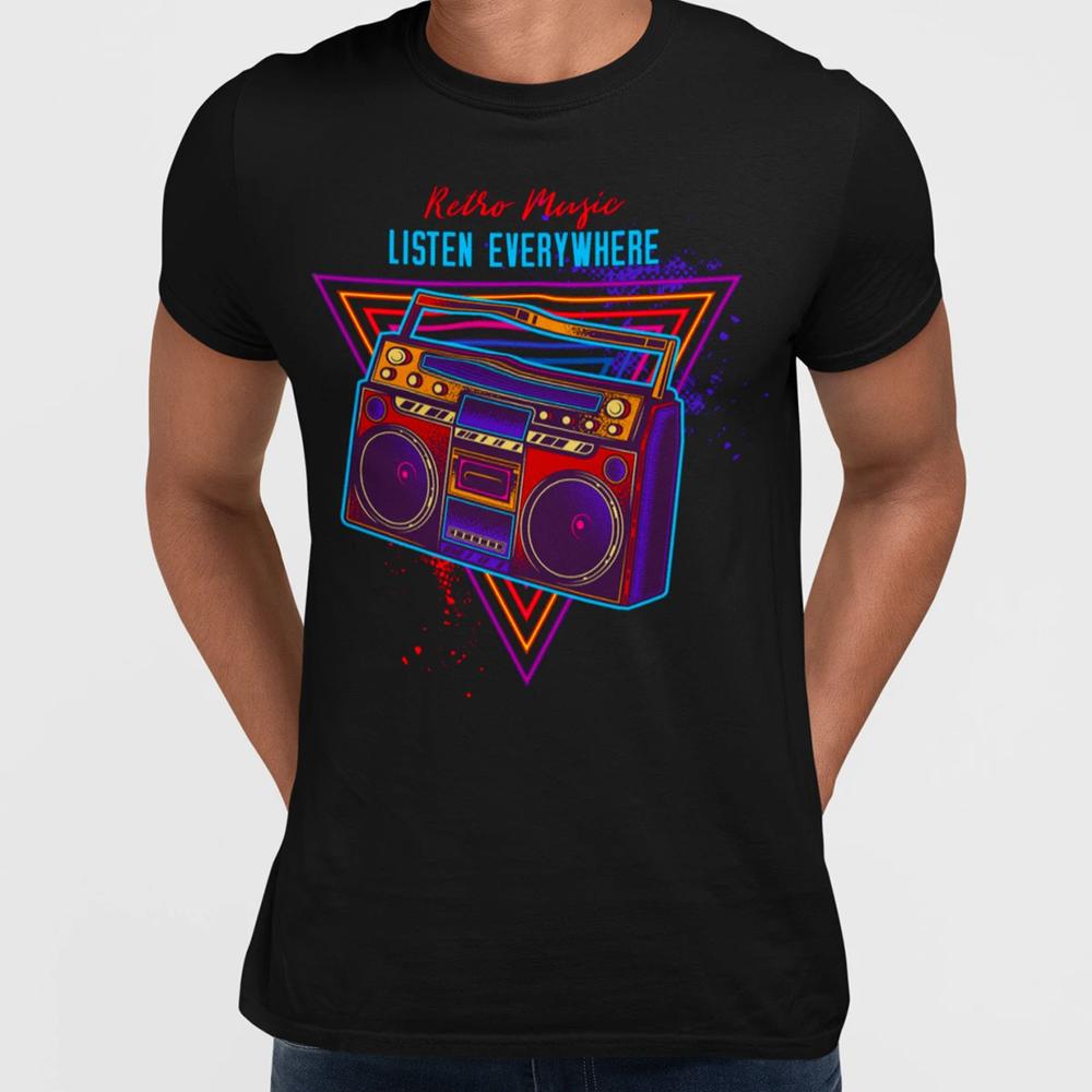 Colorful Cool Retro Old Cassette Player Boombox Listen Everywhere Unisex Tee L