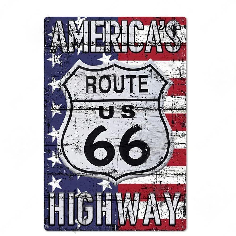 Route 66 Souvenir License Plate, American Auto Metal Sign 20x30cm
