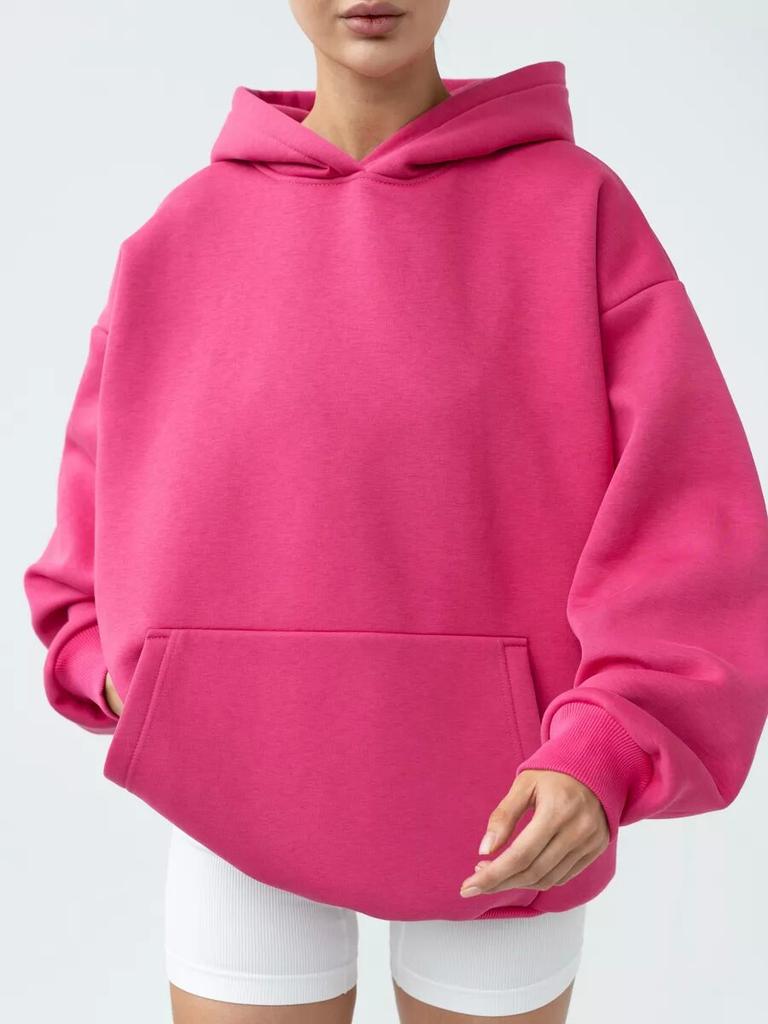 Women's Solid Long Sleeve Pocket Hoodie Sweatshirt Casual Loose Sportswear