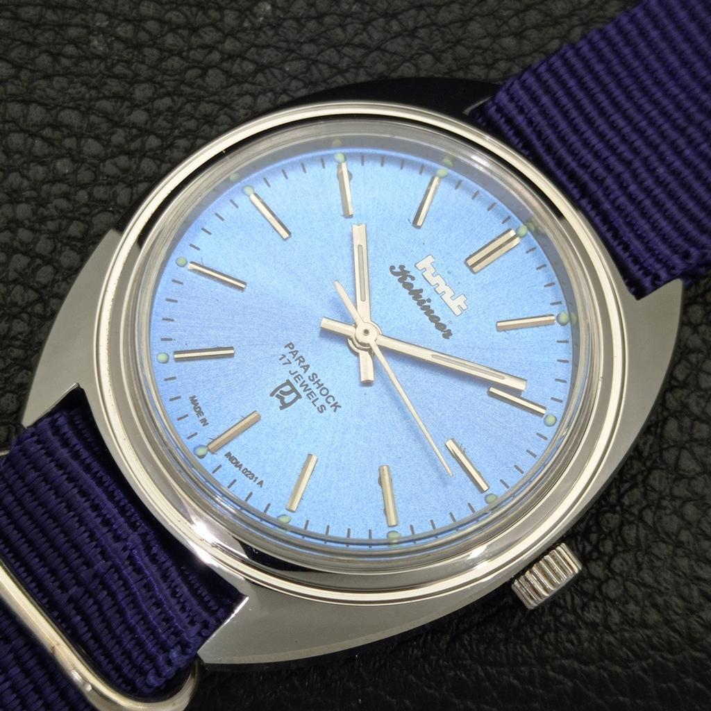 VINTAGE HMT KOHINOOR HAND-WINDING INDIAN MENS SKY BLUE DIAL WATCH a441043-4 HT-a441043