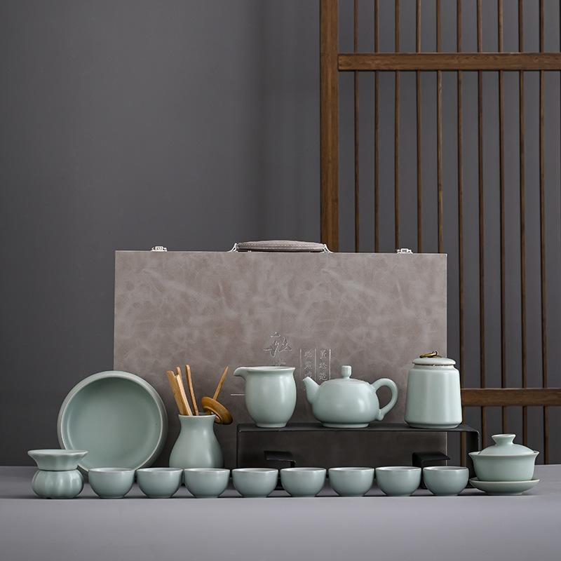 

Ru kiln kung fu tea set household living room ceramic teapot opening light luxury teacup high-end gifts