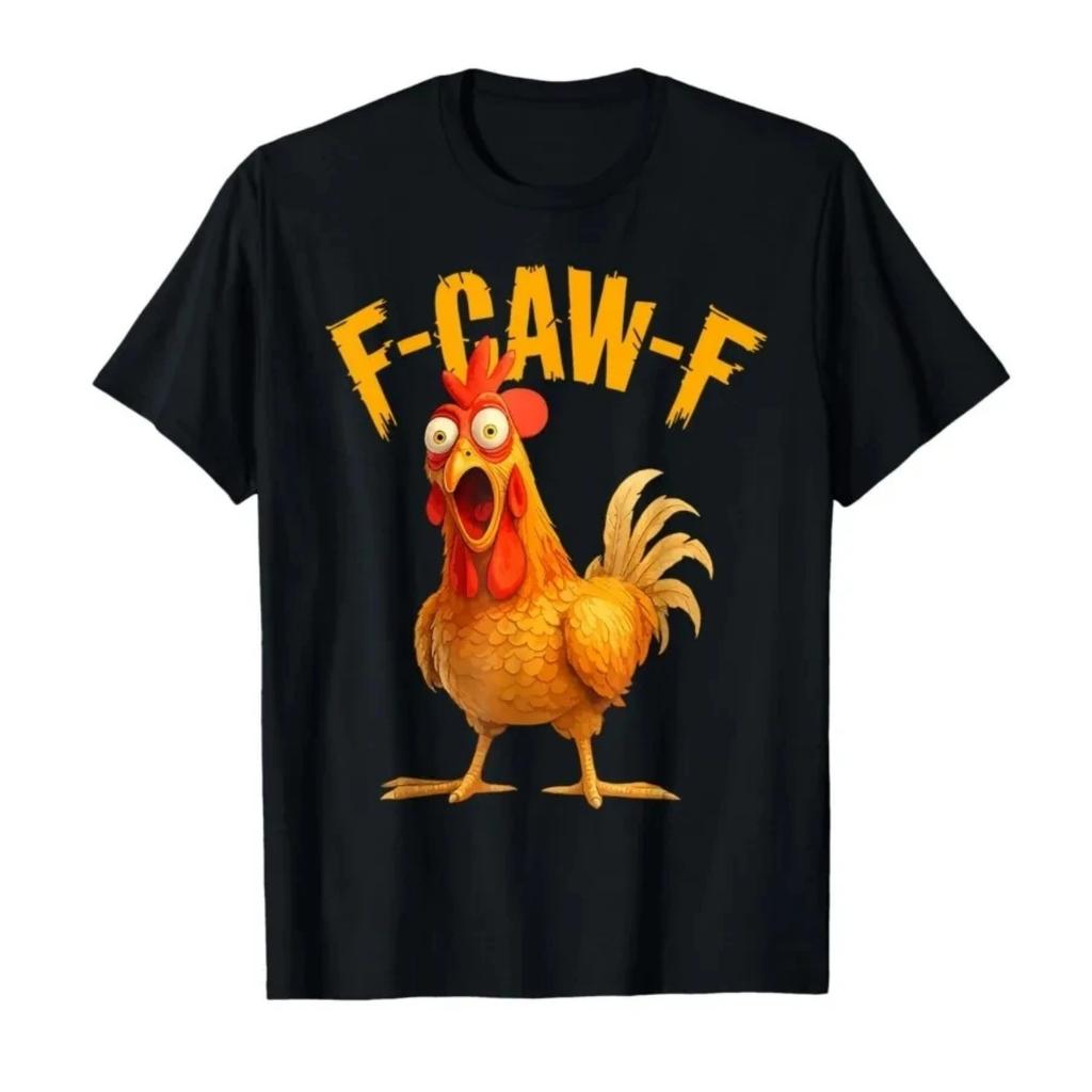 Funny Rooster Printed T-shirt for Comfortable Loose Large Hip Hop Trendy Street Short Sleeve Black Top