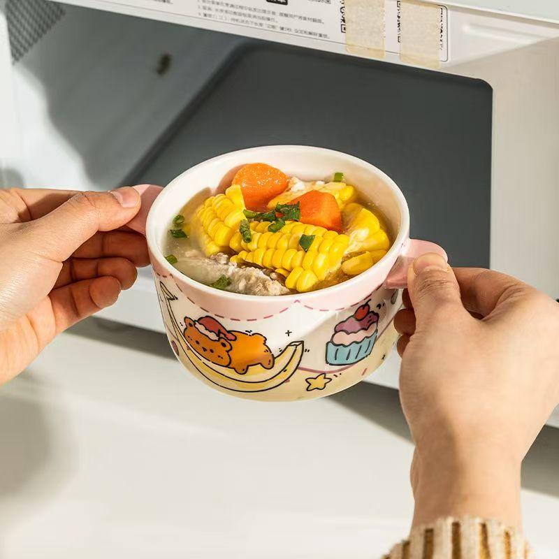Cute Yogurt Binaural Bowl,New TCeramic Ableware for Home Use,Soup Breakfast,Oats,Fruit Salad Bowls,Halloween Christmas Gifts