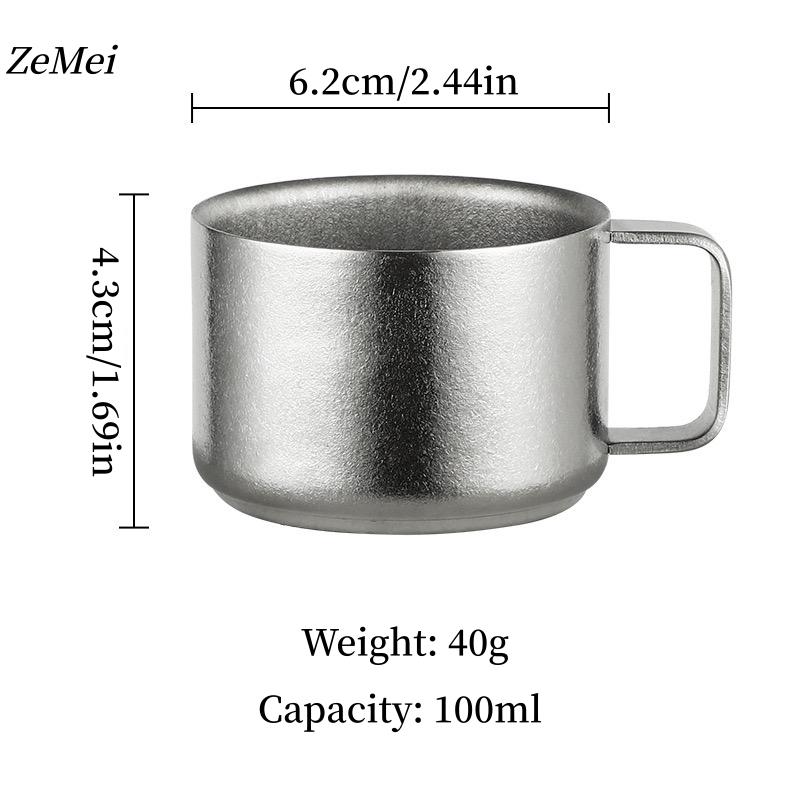 

1Pcs Pure Titanium Double-Wall Mini Coffee Mug,Handheld Water Cup Silver-Gray Drinking Office Tea Mug 100ml Exquisite Coffee Cup 100ml