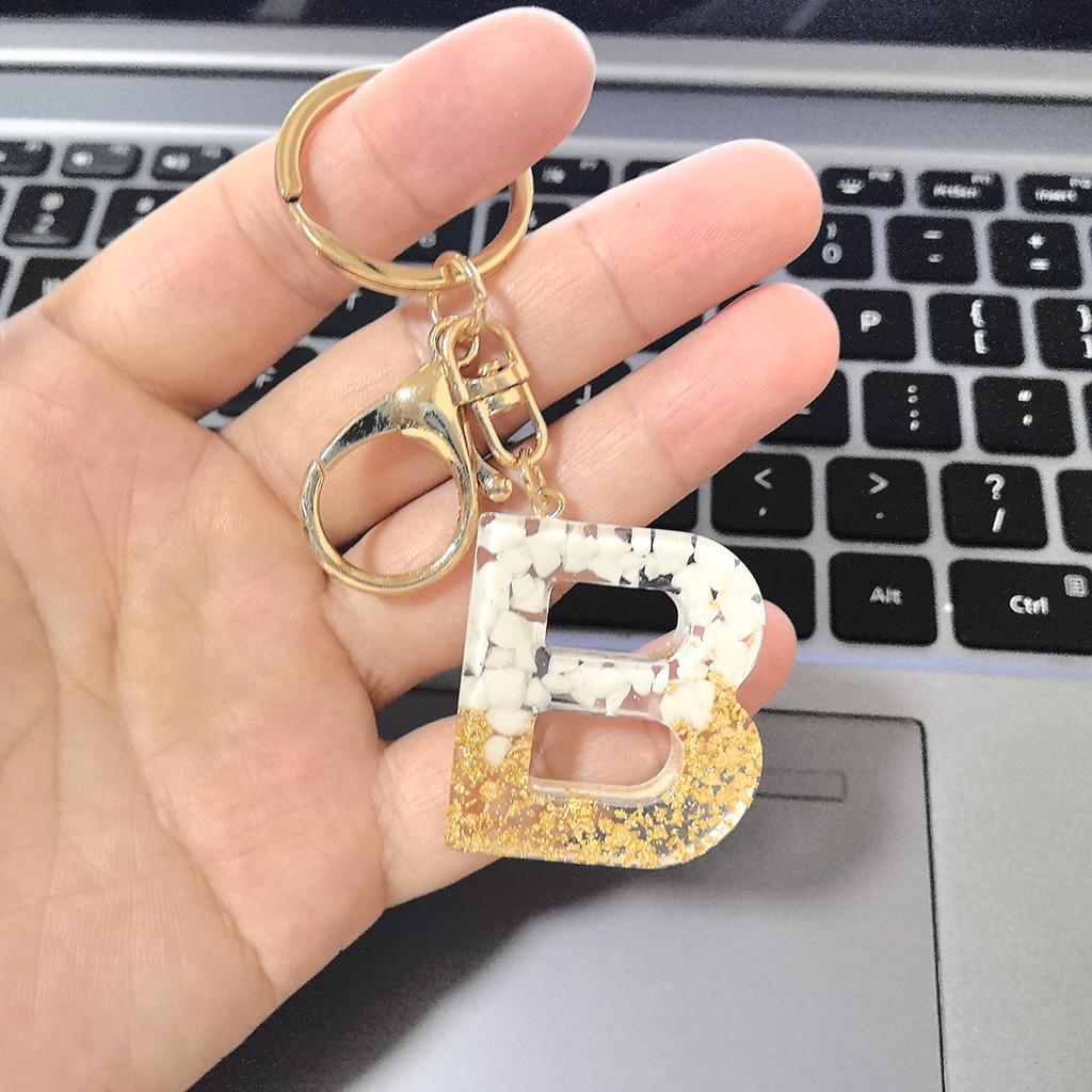 Golden Letter Keychain Crystal Epoxy Pendant A To Z Simple Bag Gifts for Women Couple Family Keychain Pendant