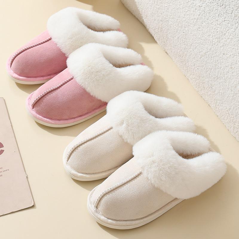 Winter Muntjac Fleece Fur Cotton Slippers Men's Indoor Thick Bottom Non-slip Warm Slippers Women