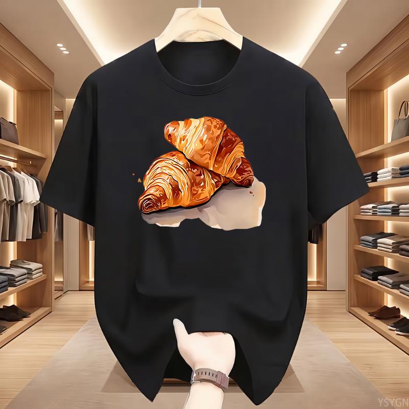 Funny Croissant Cat T-Shirt Novelty Cat Vs Croissant Meme Graphic Tee Short Sleeve Top Food Animal Tshirt Men Women