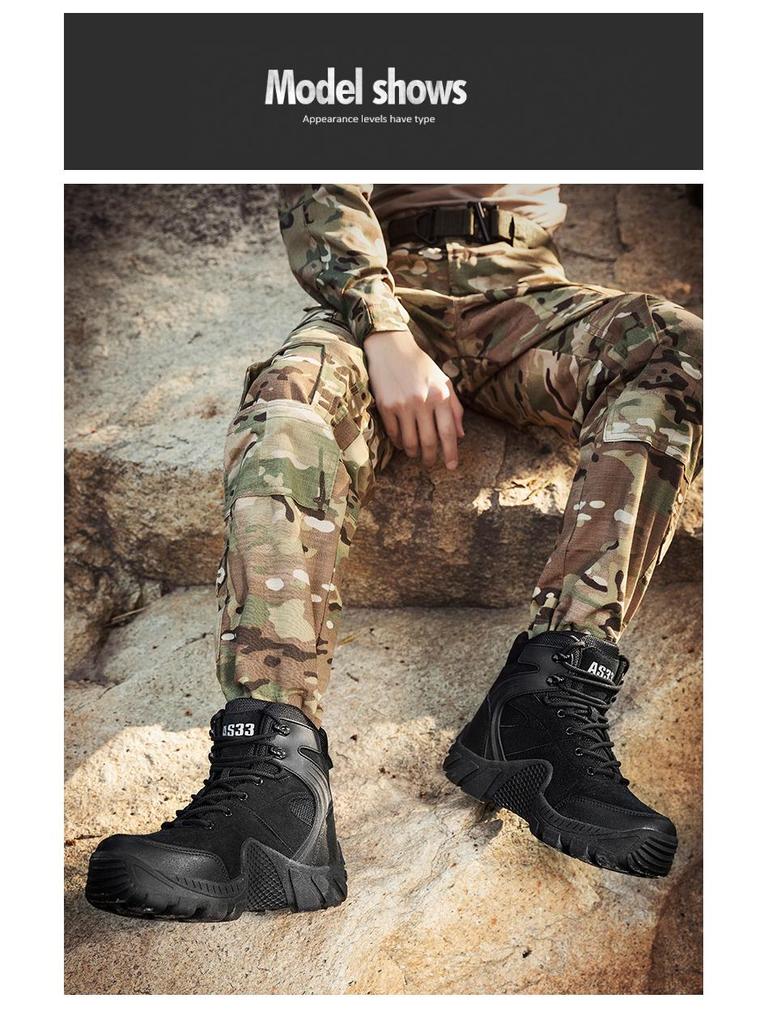 Men's Mid-Calf Tactical Combat Boots for Outdoor Hiking and Mountaineering - Anti-Kick Protection