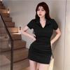 Slim-Fit Polo Collar Dress for Women, One-Piece Bodycon A-Line Skirt, 2026 Summer Trend, Solid Color.
