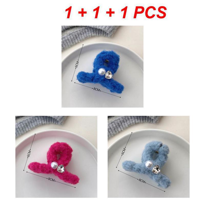 1/2/3Pcs Plush Heart Hair Clips For Women Autumn Winter Fur Hair Crab Clip Elegant Shark Hair Claws Headwear Hair Accessories