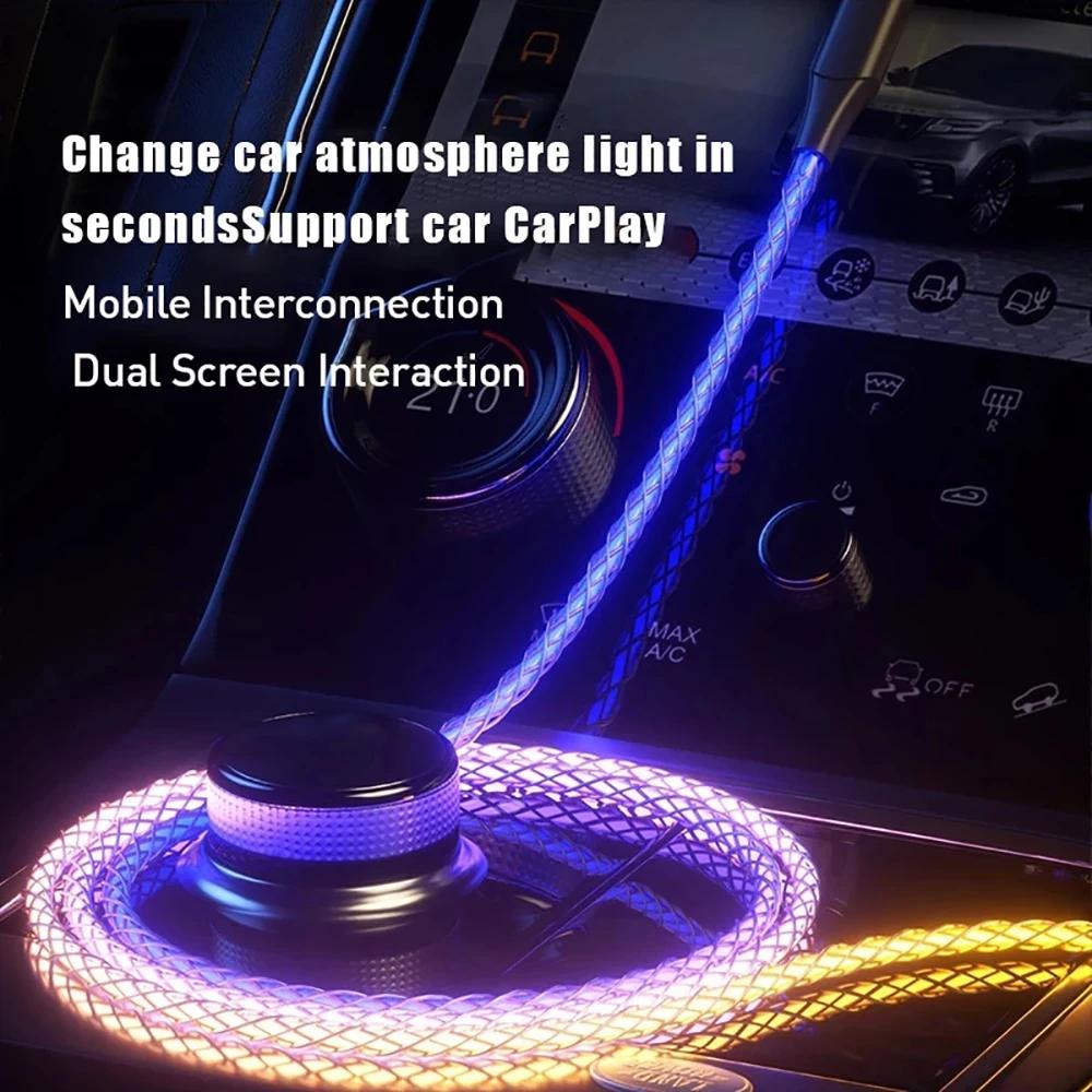 Cablu USB C cu Încărcare Rapidă 6A, Lumină LED RGB, PD 66W, Luminos cu Respirație Gradient, Cablu de Date pentru iPhone 15 16 Pro Samsung 1m