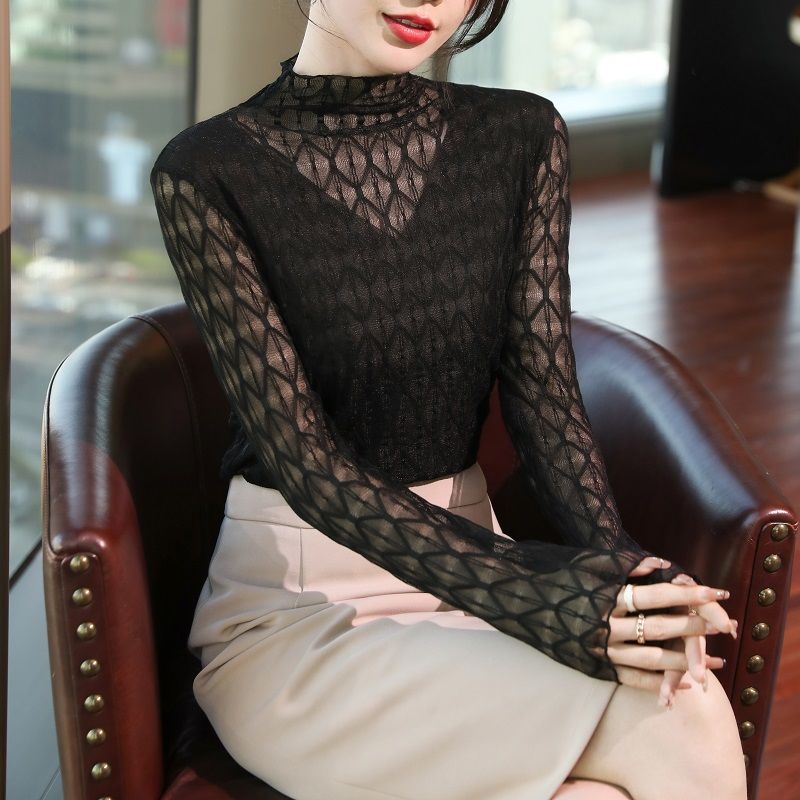 Lace Long Sleeve Bottoming Shirt Thin Spring and Autumn Outwear Versatile Covering and Slim Fit
