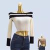 Autumn and Winter Style off-Shoulder Sexy Knit High-Grade Pure Desire Gyaru Design Sense Chic Long Sleeve Slim Fit Sweater