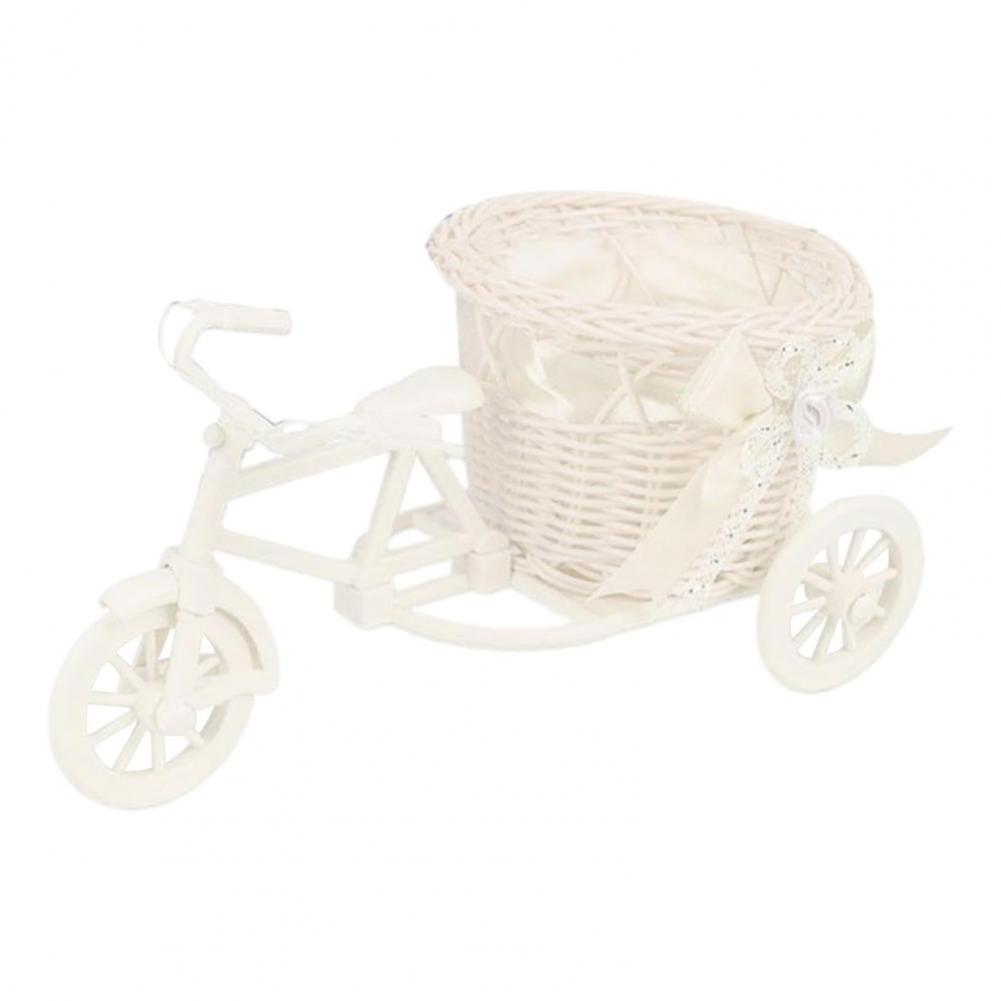 Bicycle Artificial Woven Flower Basket Tricycle Planter Large Capacity Multi-Function Decorative Nostalgic Plant Rack Stand