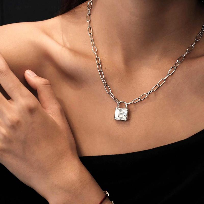 APM Monaco necklace FUN CRAZY LOVE [Romantic Confession] etters A-Z Love Pendant Lock Gift Box for Friends 925 Silver Same Style Couple AC6906OXA