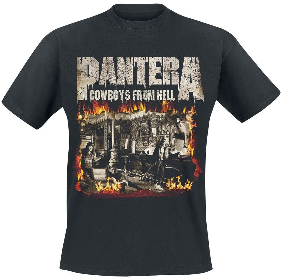 Koszulka Pantera Cowboys From Hell, Koszulka Thrash Metalowa ze Zdjęciem Klasycznej Okładki Albumu i Nadrukiem z Płomieniami, Merch dla Fanów Metalu