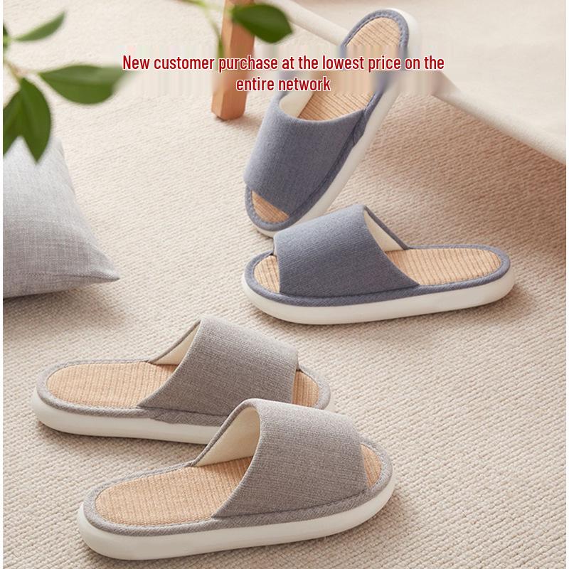 Japanese Linen Home Slippers - Silent, Non-Slip, Cotton Linen, Sweat-Absorbent, Breathable Indoor Shoes for All Seasons.