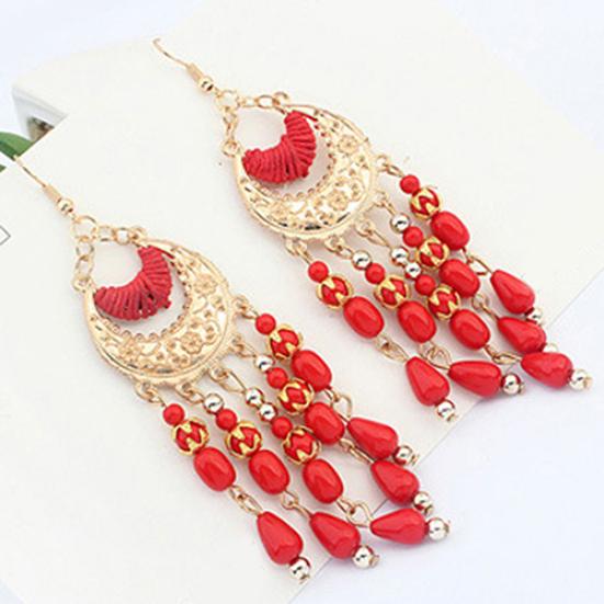 Women Retro Crescent Moon Ear Drops Dangles Tassel Hook Earrings Boho Style
