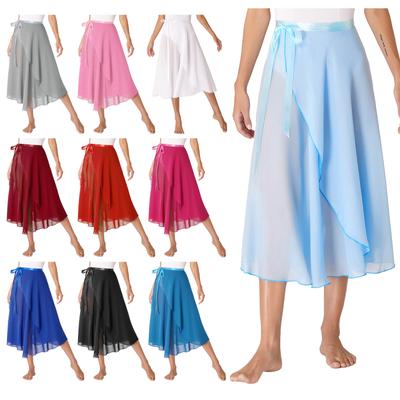 Women Adult Flowy Sheer Wrap Scarf Skirt Ballet Dance Performance Skirt Ladies Chiffon Long Skirt