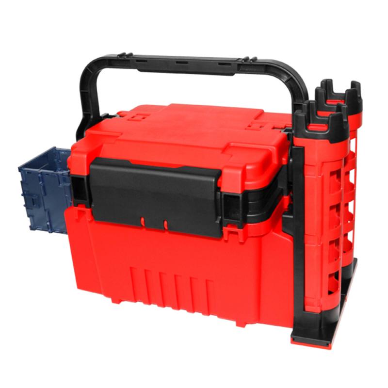 

Ящик для рыбалки, дорожный рыболовный кейс, ящик с держателем для бутылки, подставками для удочек, трубками, прочный пластиковый ящик для рыбалки из АБС-пластика с самозапирающейся системой красный