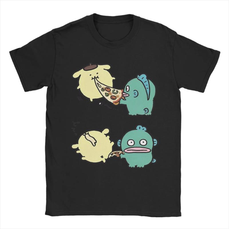 Cute Dog and Fish Eating Pizza Funny T-shirt XL