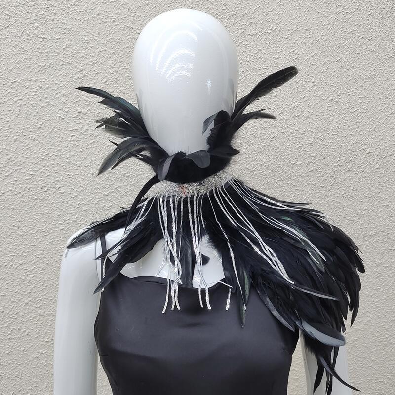 

Sequin Feather Shawl Collar Cowl for Masquerade Costumes