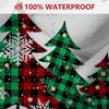 4Pcs Bathroom Shower Curtain Set  Merry Christmas Red Buffalo Plaid Bathroom Curtain With 12 Hooks Non Slip Rugs Toilet Cover Mat Bathroom Partition
