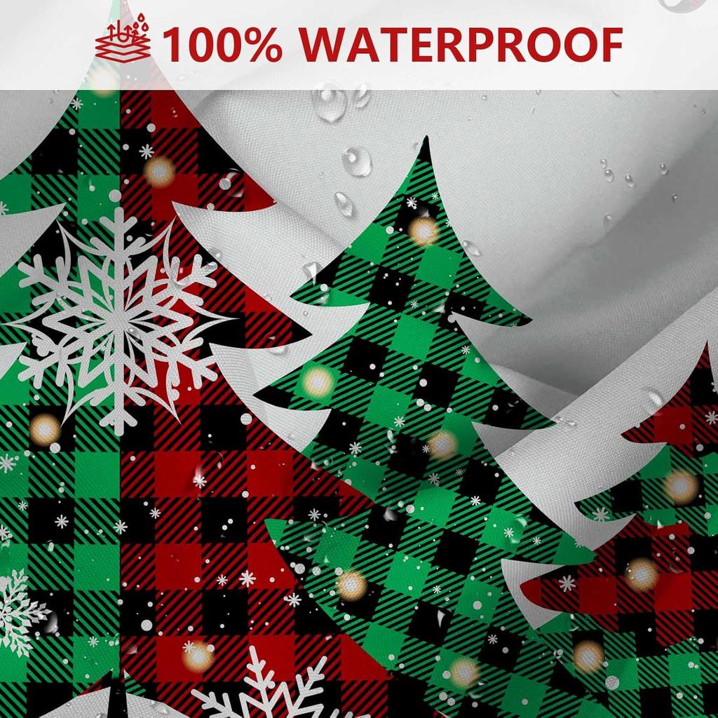 4Pcs Bathroom Shower Curtain Set  Merry Christmas Red Buffalo Plaid Bathroom Curtain With 12 Hooks Non Slip Rugs Toilet Cover Mat Bathroom Partition