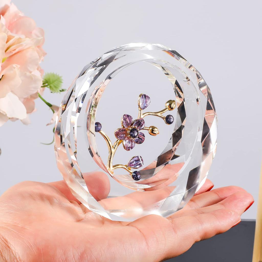 Popular Birthday Gift for Women, Mothers, Wives, Girlfriends, and Grandmas: Authentic K9 Crystal Inlaid Plum - Never-Fading Flower (Purple)