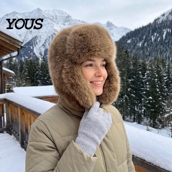 Stylish Commuting Hat Faux Fur Trapper Hat, Fuzzy Winter with Ear Flaps, Fleece Thickened Plush Snow Cap Lined Windproof Ushanka for Women Cold