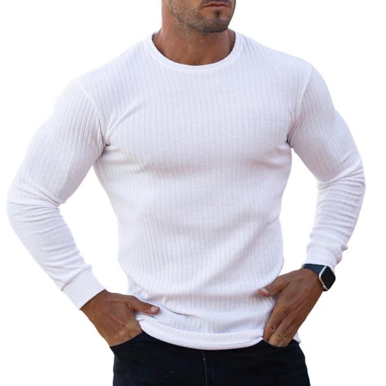 Men T-shirt Solid Color Long Sleeve Round Neck Slim Fit Pullover Warm Casual Breathable Men Spring Top for Daily Wear
