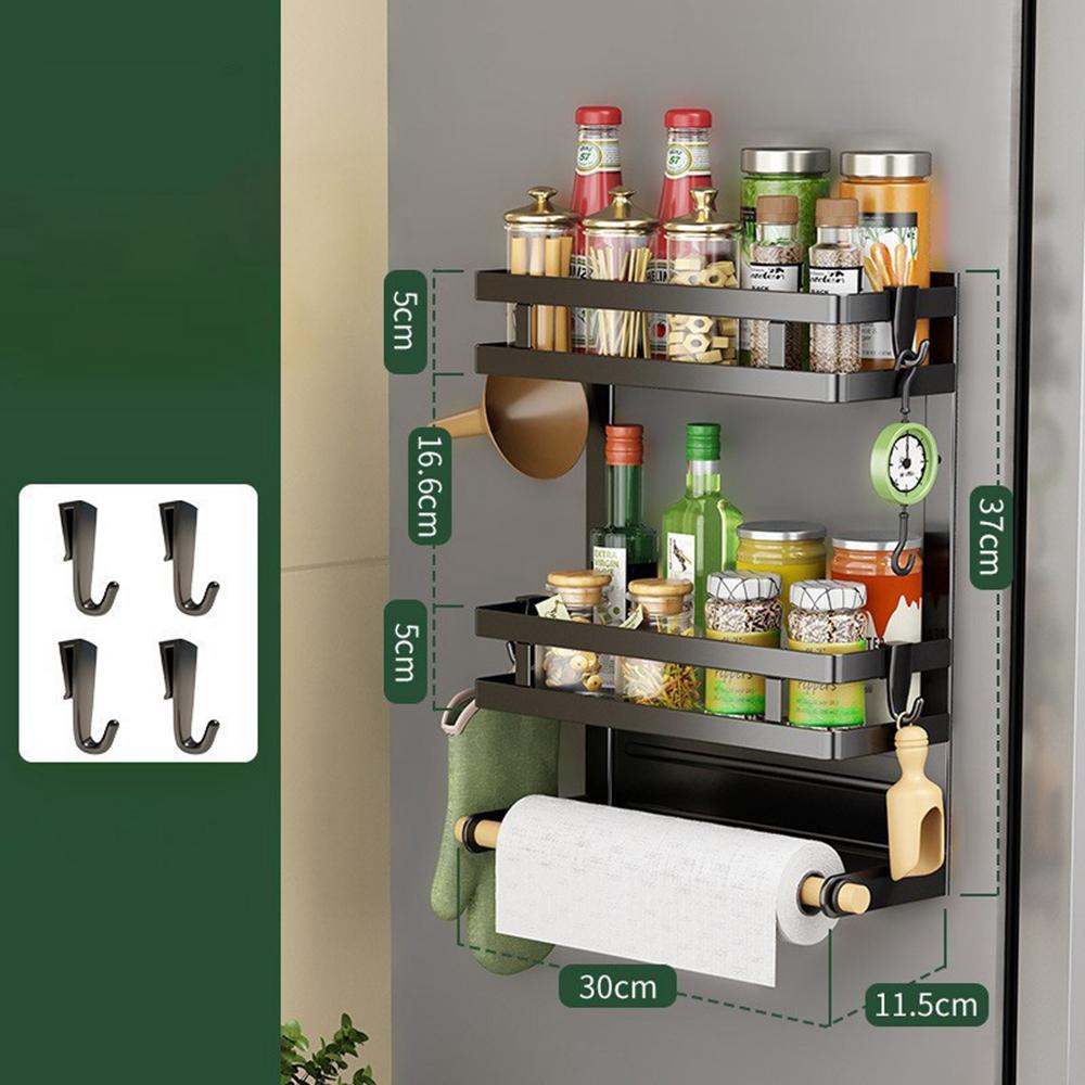 Refrigerator Magnetic Storage Rack 3-Tier Side Organizer Shelf No Drilling Kitchen Fridge Hanging Holder