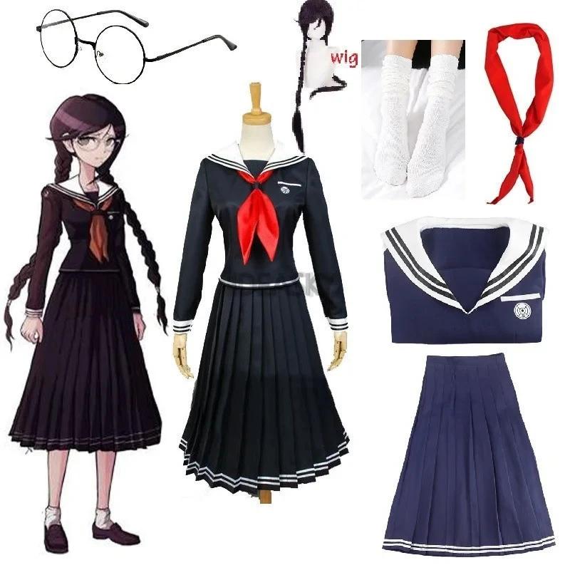 New Halloween Costume Cosplay Anime Danganronpa Dangan-Ronpa 2 Toko Fukawa School Uniform With Wig Glasses