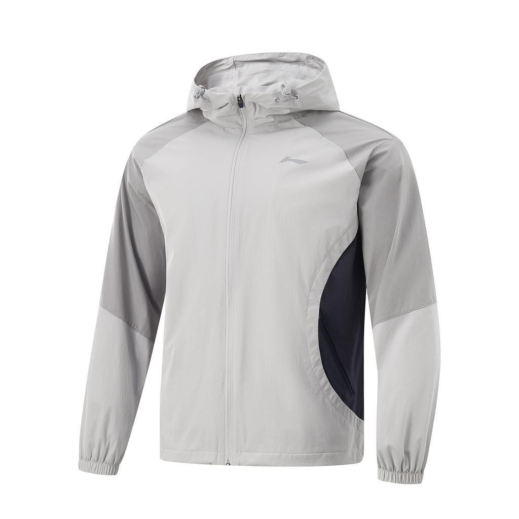 Li-Ning Fitness Series Hooded Zip Logo Raglan Long Sleeve Windbreaker Men Outerwear Static-Grey Geological-Grey AFDV067-3