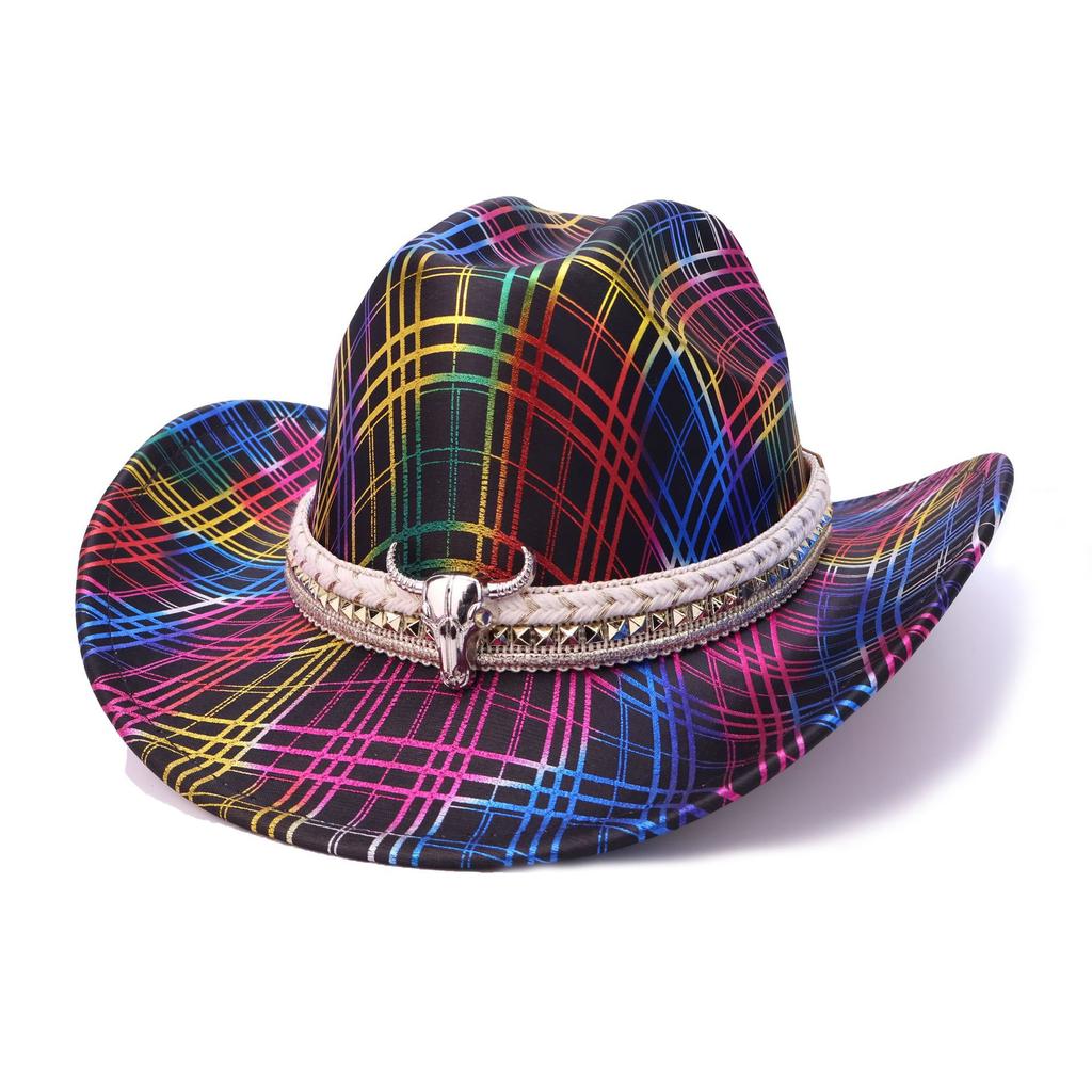 New Western Cowboy Hat Colorful Striped Festival Party Hat Versatile Knight Jazz Hat