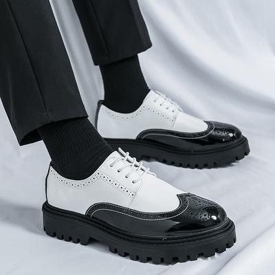 Casual Men's Leather Shoes Classics Brogue Style Design Parties and Street Black and White Minimalist Shoes New Hot