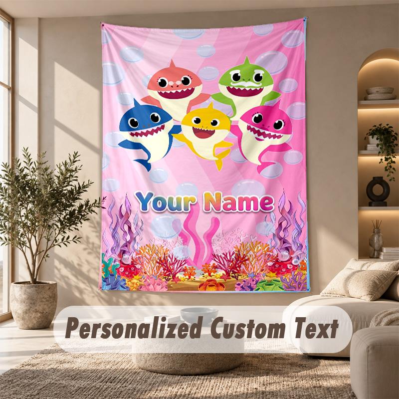 Baby Shark Tapestry, Personalized Custom Text, Wall Hanging Tapestry For Living Room Home Wall Decor