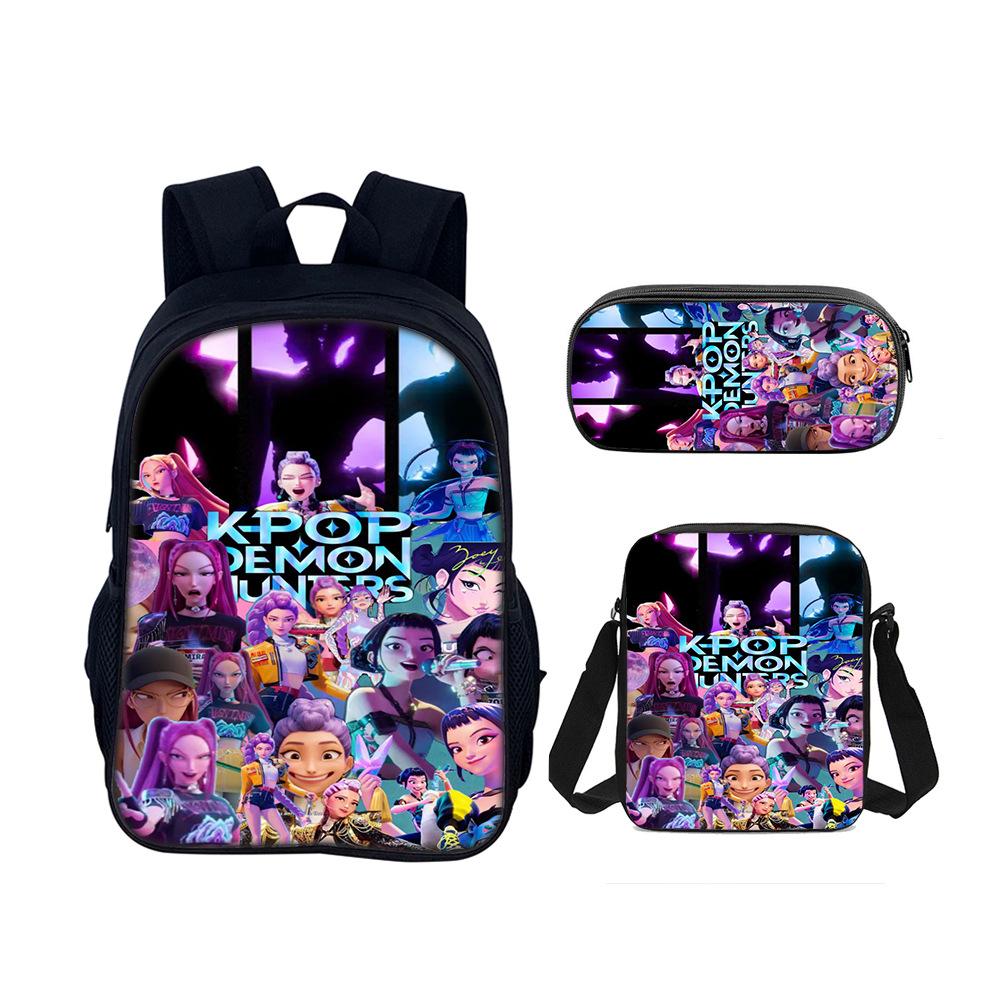 Kpop Demon Hunters Student School Bag Satchel Pencil Case Three-Piece Set Demon Hunters Backpack Set