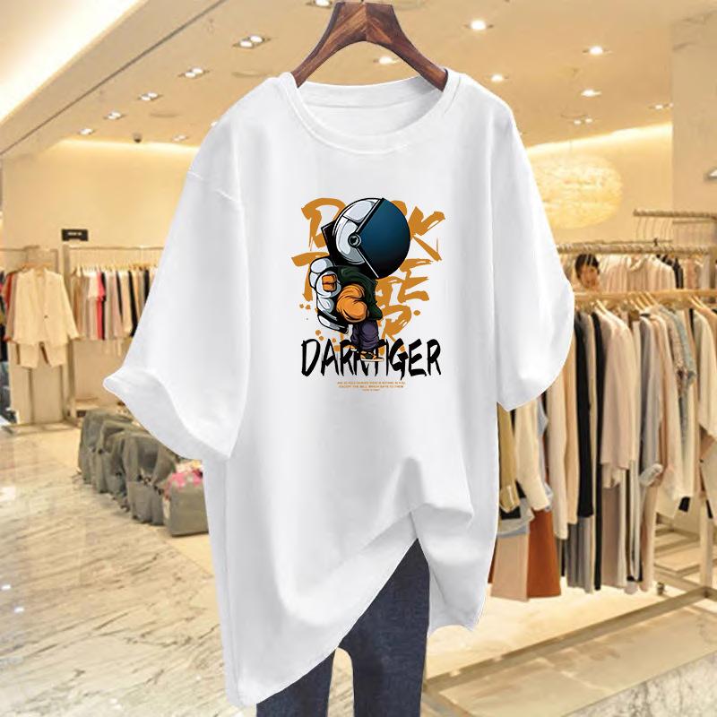 

New dopamine large version cotton short-sleeved t-shirt women s loose medium and long printed summer top bottoming shirt S