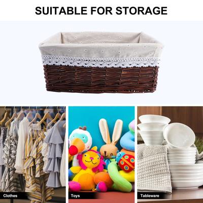 Brown Wicker Basket 30x20x12cm Fabric Lined Sundries Storage Basket Large Capacity Closet Organizer Laundry Storage Box