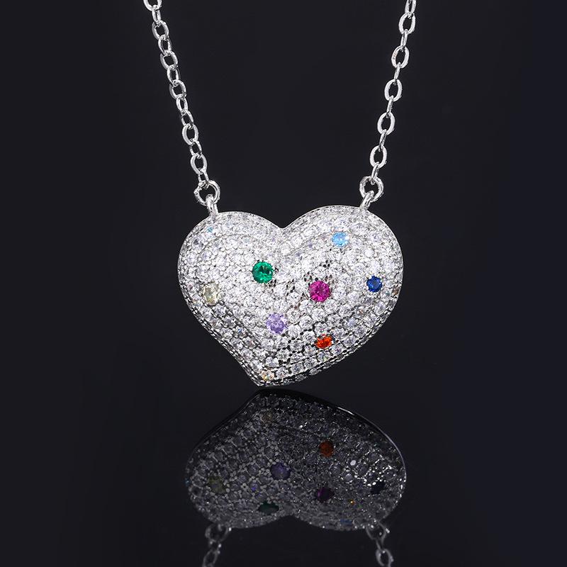 Huamei Ювелирные изделия Легкая роскошь Цветное Ожерелье-сердце Цепочка на ключицу Межграничное Сердце Инкрустированное Серьги-сокровища