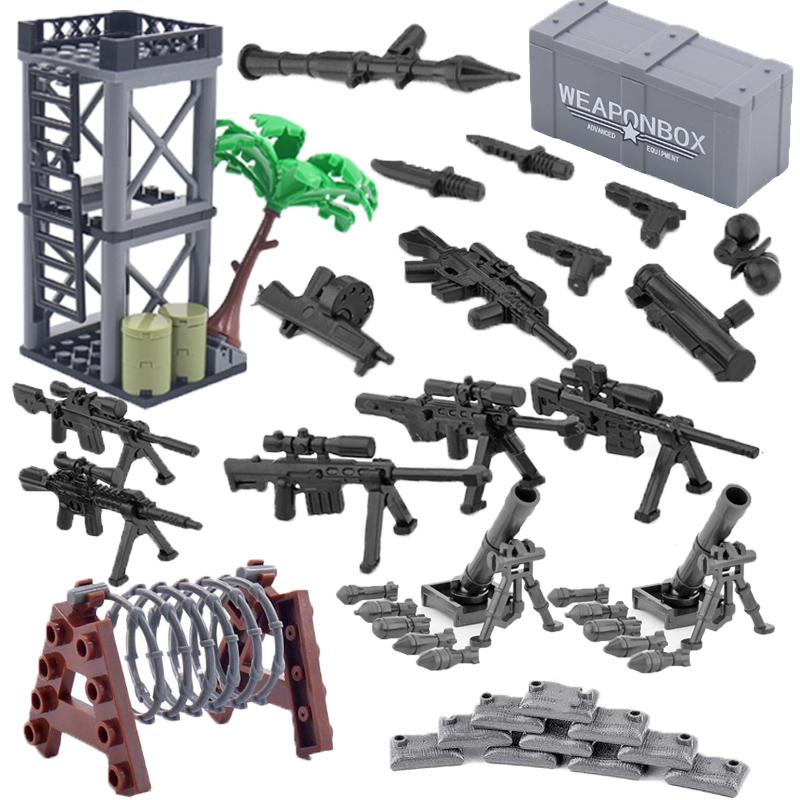 Military Building Set USA Army Figure Soldi Roadblock Sentry Post Mortar Sandbag Weapons Box 7061A Mini Brick Gift Toy K040