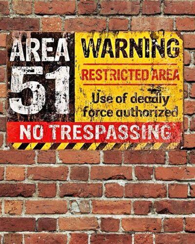 Warning Area 51 No Trespassing Sign Metal Aluminum 8x12 Rustic Aged Looking aluminum 20x30cm(7.8x11.8inch)