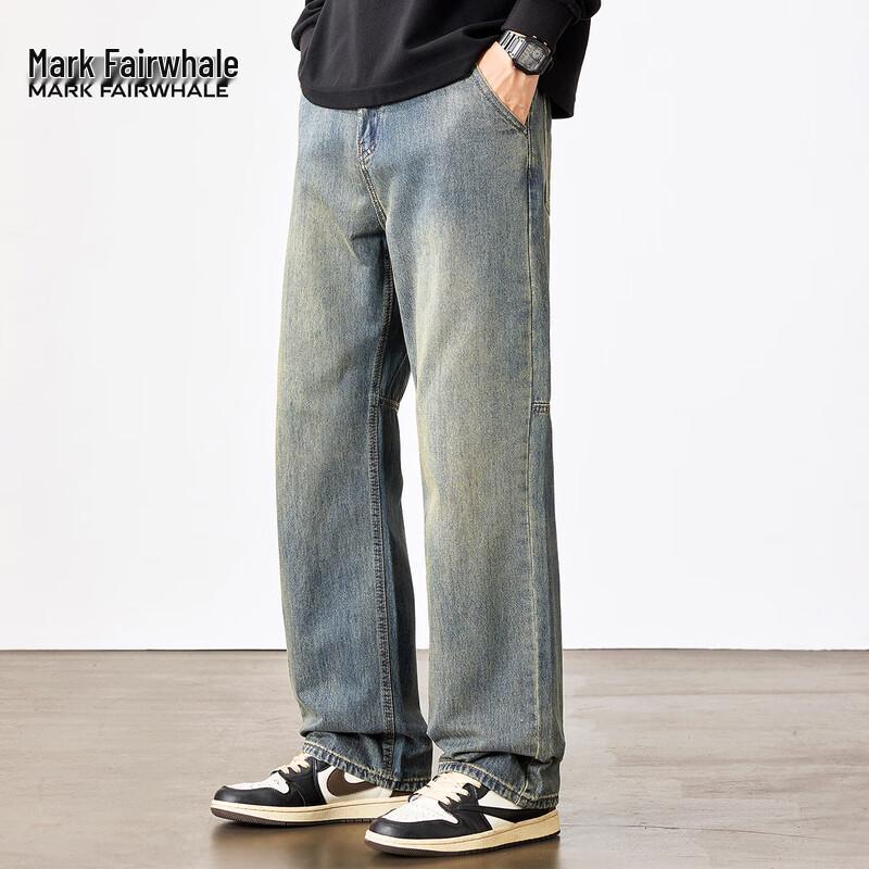 Mark Fairwhale Men's Retro Washed Loose Straight Jeans