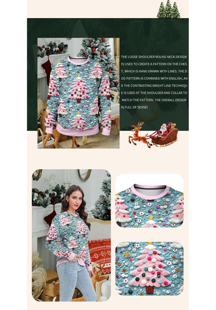 Christmas Couple Sweatshirt: Pink Tree & Red Santa 3D Print