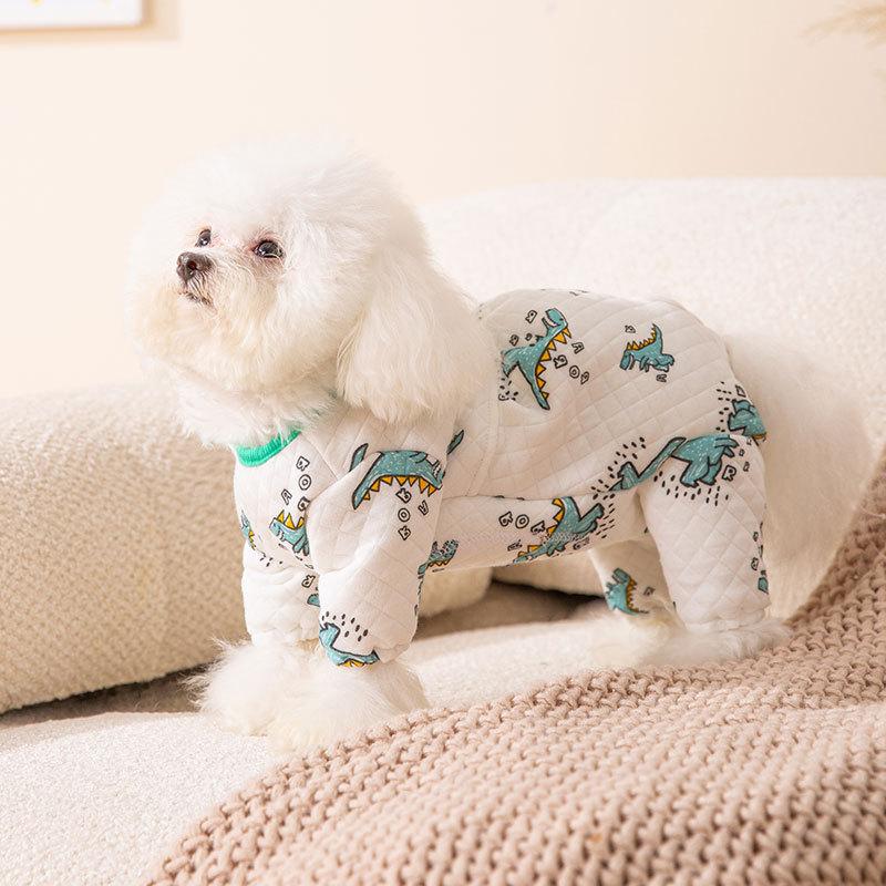 Autumn and Winter Dog Cotton Cartoon Printed Belly Coat Cat Belly Coat Medium and Small Dog Home Clothes Pet Clothes