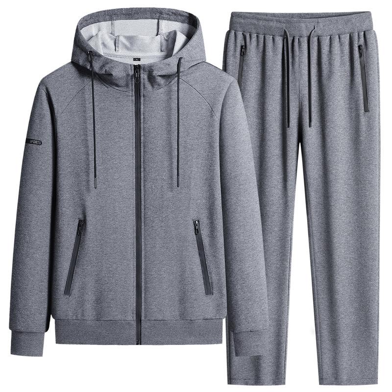 Herren Frühling/Herbst Locker sitzendes Freizeit-Sportset: Langärmliges Kapuzen-Sportshirt + Sporthose Übergröße Zweiteiliges Set